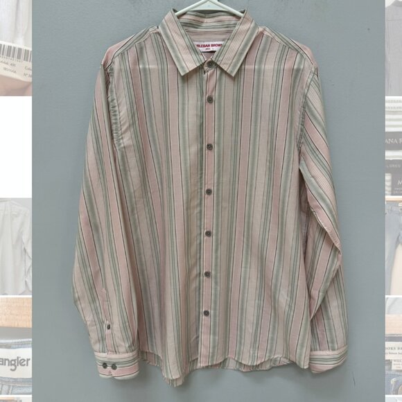 Orlebar Brown Long Sleeve Pink & Green Striped Button Up in Large - Picture 2 of 9